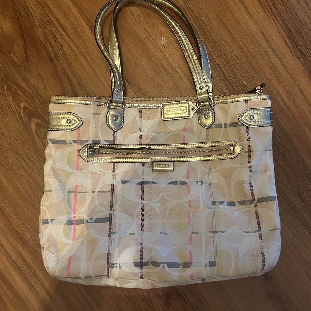 Coach Gold and Cream Signature Tote Bag